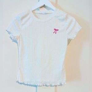All in Favor 🎀 XS Adorable White Tee with Bow Detail 🌸